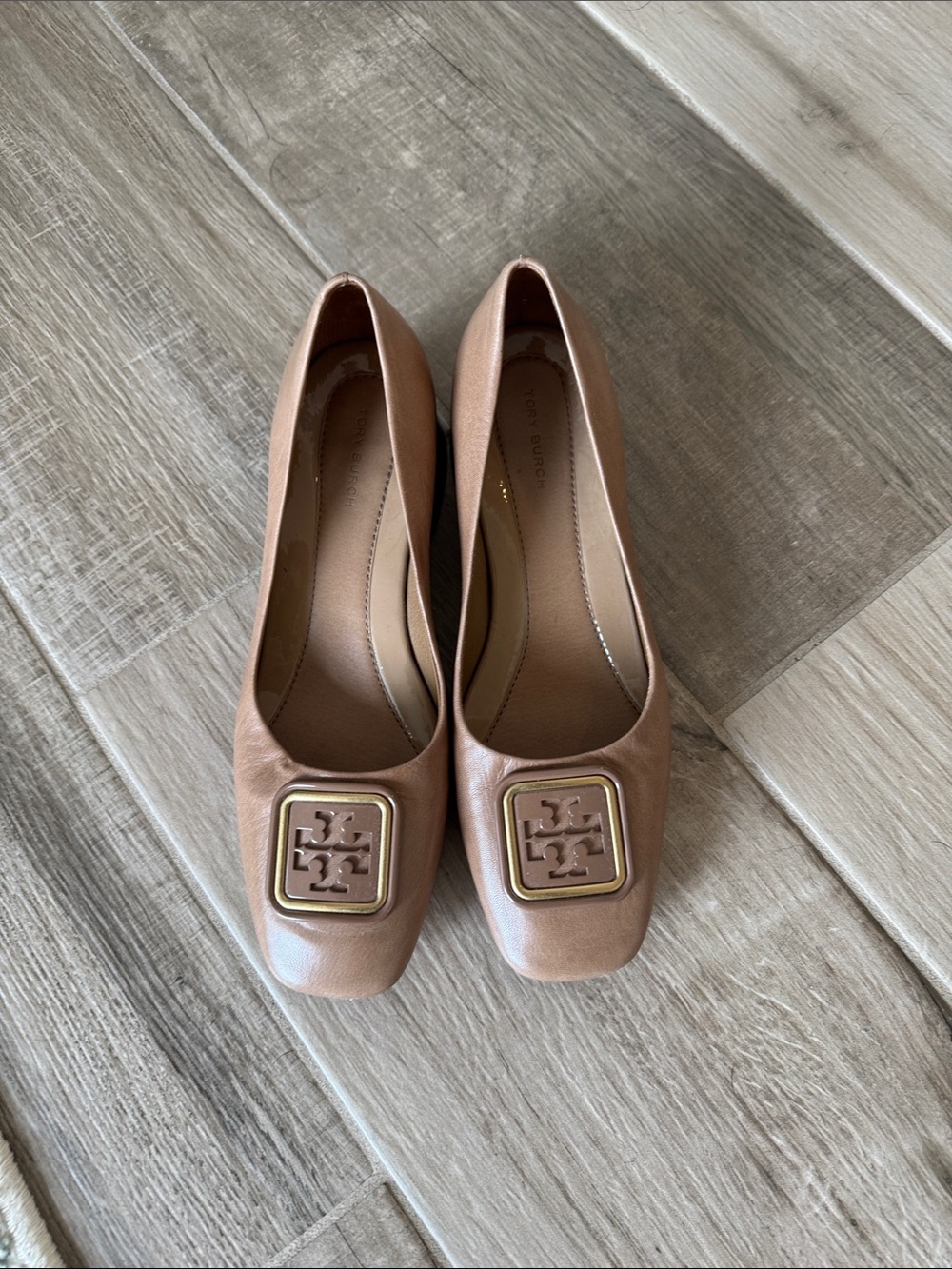 Tory Burch 7 1/2 Georgia block heel Logo Square Toe shoes